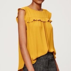 LOFT mustard yellow ruffle blousy tank size xs
